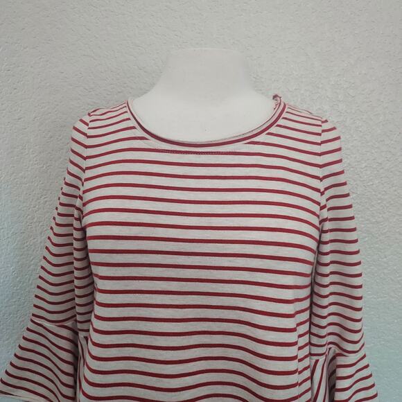 Deletta Red & White Striped Blouse with Bell Sleeves Size S - Picture 2 of 11